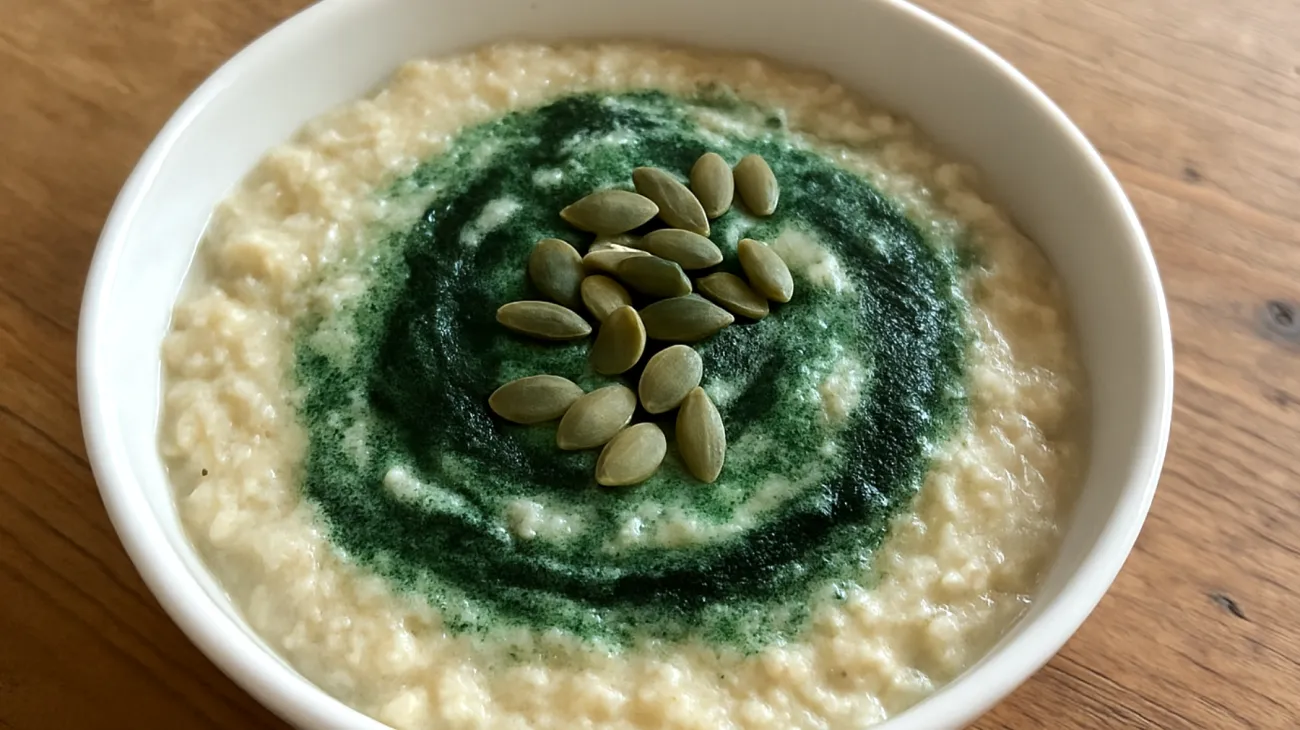 Porridge di avena con semi di zucca e spirulina"
