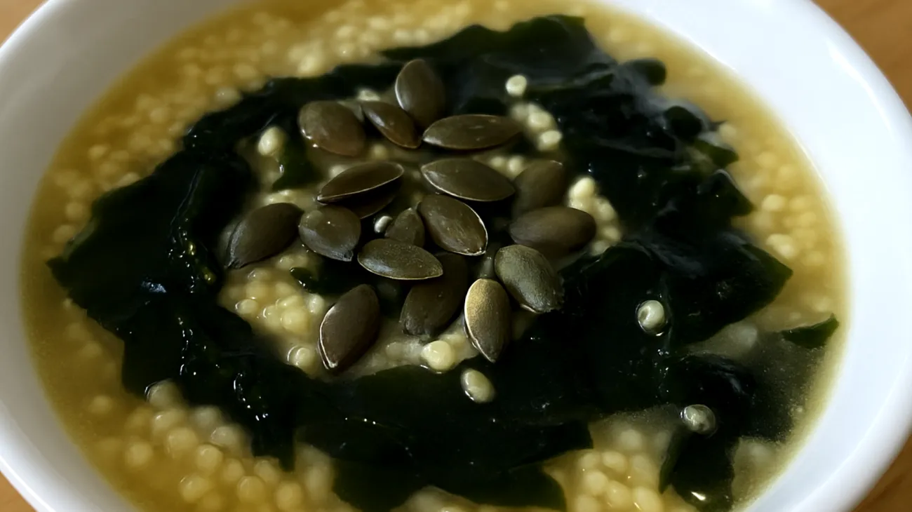 Zuppa di miglio con alghe wakame e semi di zucca"